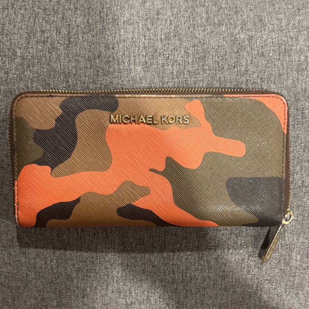 Michael Kors Orange and Brown Camouflage Wallet